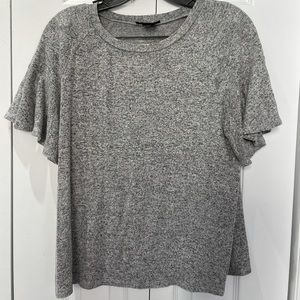 Aqua Gray Top with ruffled sleeves, X-Small